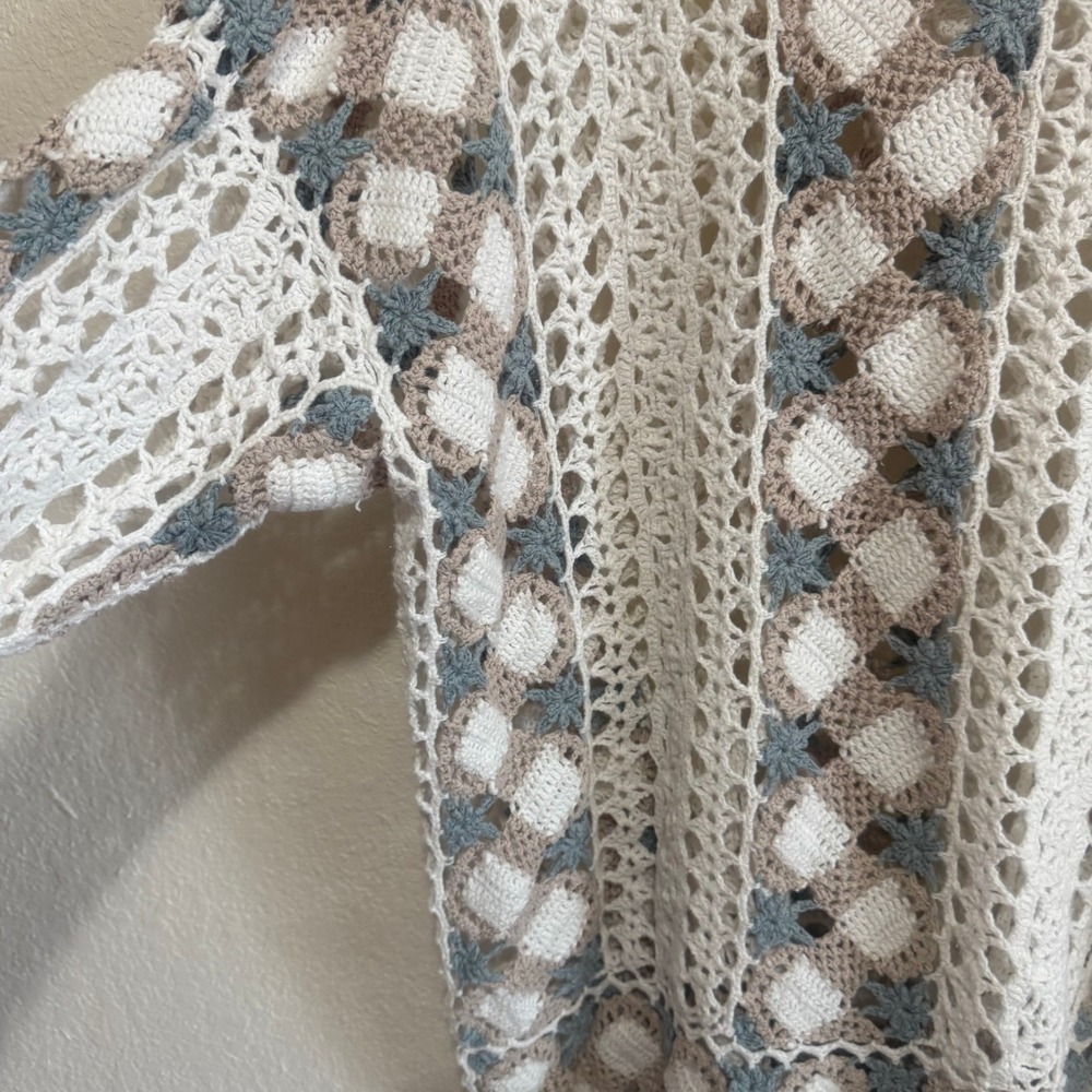 Colleen's Collectables Crochet Sweater Hand Knitted Ramie Cotton Boho Cream‎ L - Picture 10 of 14